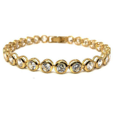 Bracelet rond CZ en or jaune 10K Femmes 7MM WBG-034