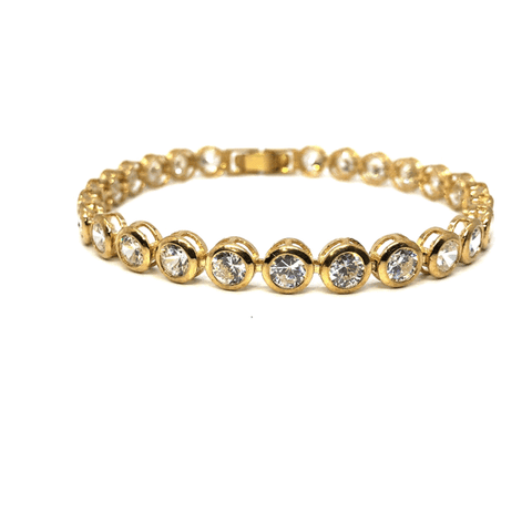 10K 7MM Yellow Gold Women's Round Bracelet CZ WBG-034 - WORLDSTARBLING