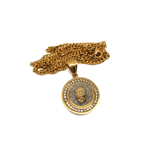 24in 3mm Curb Chain With Lion Round Pendant STL_019 - WORLDSTARBLING