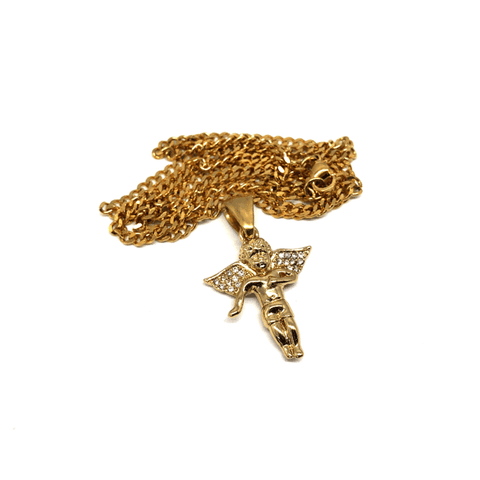 24in 3mm Curb Chain With Jesus Angel Pendant STL_018 - WORLDSTARBLING