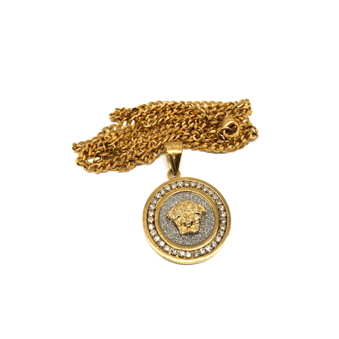 24in 3mm Curb Chain With Round Versatchi Pendant STL_026 - WORLDSTARBLING
