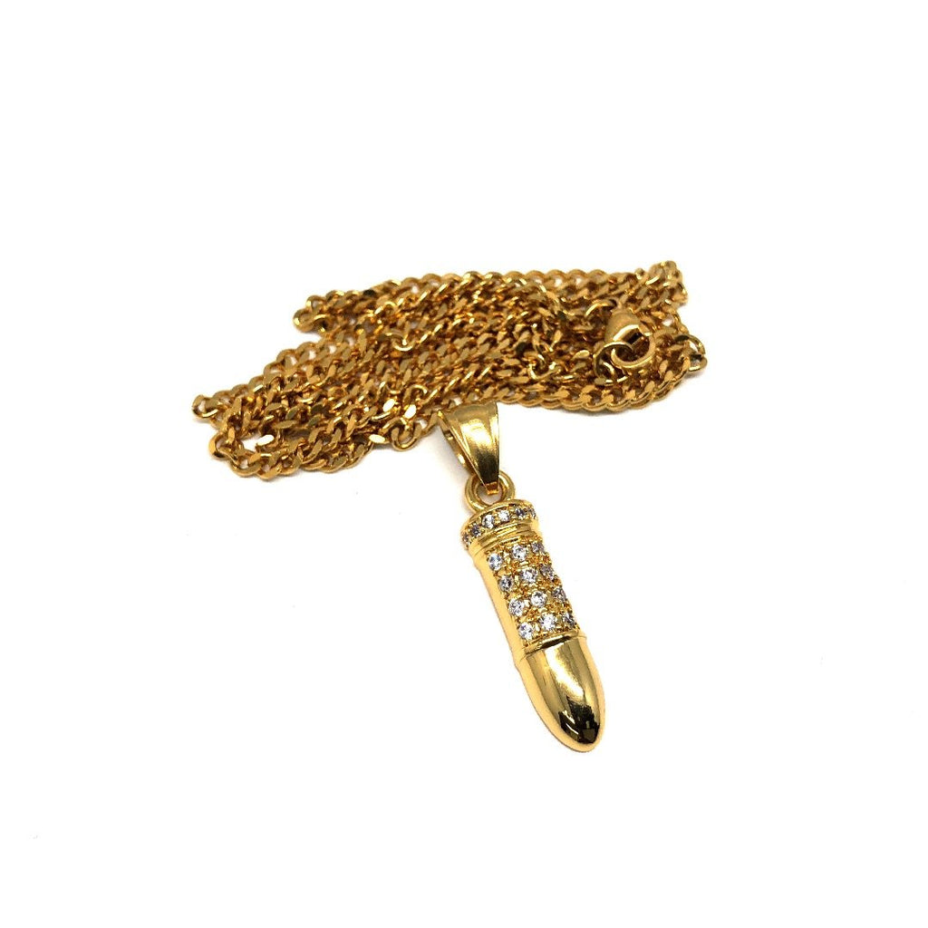 24in 3mm Curb Chain With Bullet Pendant STL_023 - WORLDSTARBLING