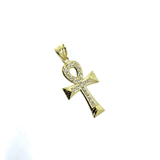 Yellow Gold Ankh Cross Pendant with Diamond Cut and Zircons S GAP-008 - WORLDSTARBLING
