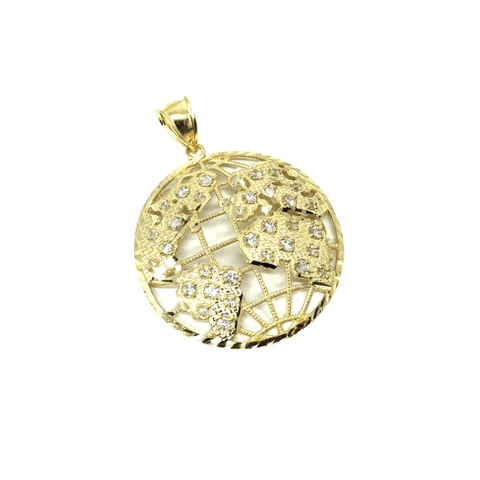10K Yellow Gold Diamond Cut Globe Pendant with Cubic Zirconia XL MPG-386 - WORLDSTARBLING