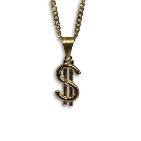 24IN 3MM CHAIN WITH DOLLAR SIGN PENDANT STL_044 - WORLDSTARBLING