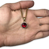 24IN 3MM CHAIN WITH ROUND VERSACE RUBY PENDANT STL_045 - WORLDSTARBLING