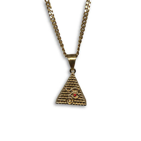 24IN 3MM CHAIN WITH PYRAMID RUBY PENDANT STL_046 - WORLDSTARBLING