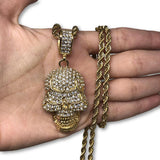 30IN 4MM Rope Chain Gold Plated Stainless Steel With Skull Pendant STL_070 - WORLDSTARBLING