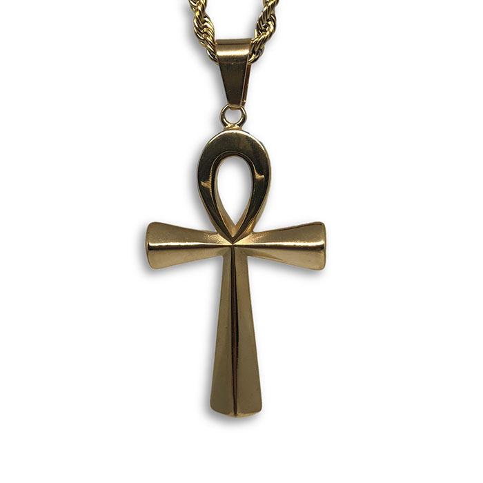 30IN 4MM Rope Chain Gold Plated Stainless Steel With Ankh Cross Pendant STL_074 - WORLDSTARBLING
