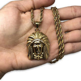 24IN 4MM Rope Chain Gold Plated Stainless With Native American Pendant STL_077 - WORLDSTARBLING