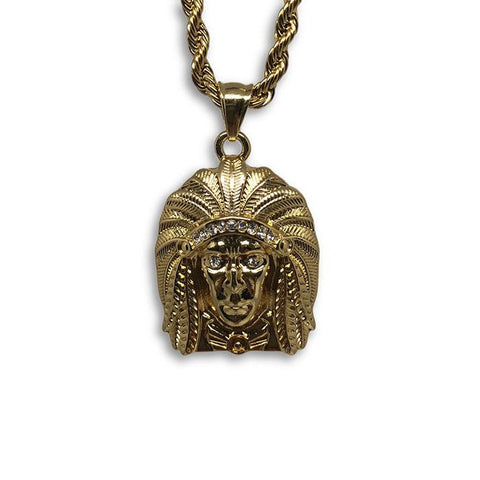 24IN 4MM Rope Chain Gold Plated Stainless With Native American Pendant STL_077 - WORLDSTARBLING
