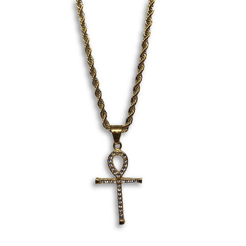 24IN 4MM Rope Chain Gold Plated Stainless With Ankh Cross Pendant STL_081 - WORLDSTARBLING