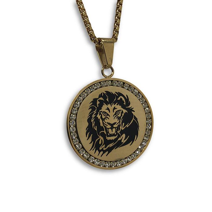 24IN 4MM Rollo Chain Gold Plated Stainless With Round Lion Pendant STL_088 - WORLDSTARBLING