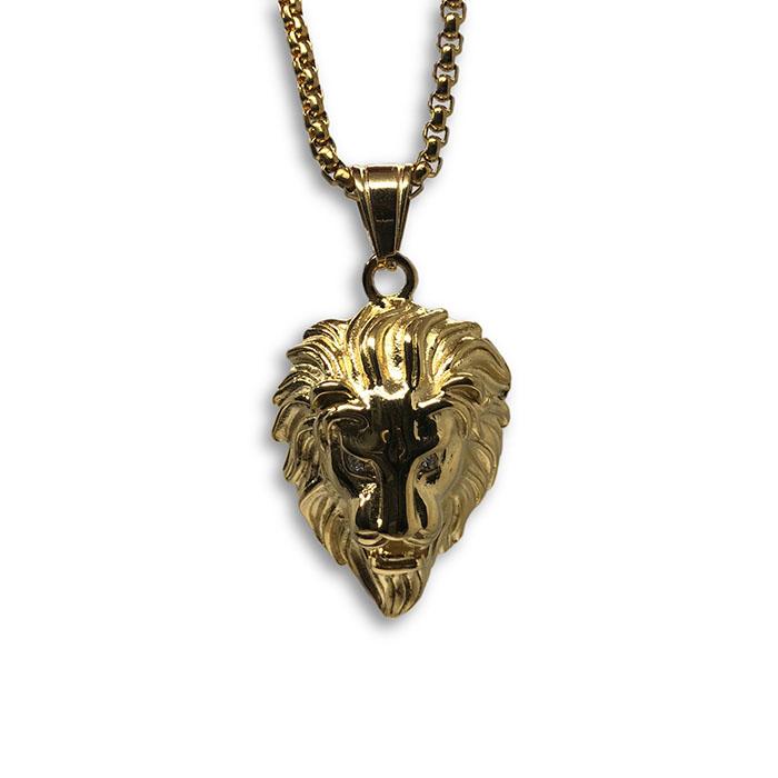 24IN 4MM Rollo Chain Gold Plated Stainless With Lion Haed Pendant STL_089 - WORLDSTARBLING
