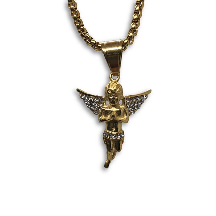 24IN 4MM Rollo Chain Gold Plated Stainless With Angel Pendant STL_092 - WORLDSTARBLING