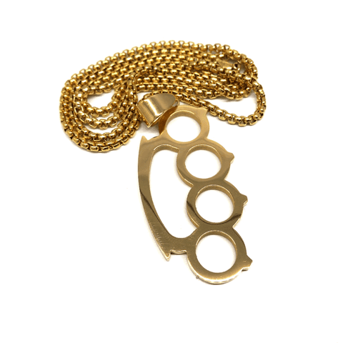 24in 3mm Rolo Chain With Brass Knuckles Pendant STL_030 - WORLDSTARBLING